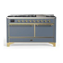 ILVE Majestic II 60 inch Solid Door Dual Fuel Range with 9 Burners, Griddle - UM15FDQNS3 - The Home Selection