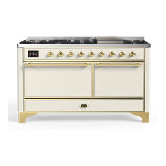 ILVE Majestic II 60 inch Solid Door Dual Fuel Range with 9 Burners, Griddle - UM15FDQNS3 - The Home Selection