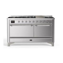 ILVE Majestic II 60 inch Solid Door Dual Fuel Range with 9 Burners, Griddle - UM15FDQNS3 - The Home Selection