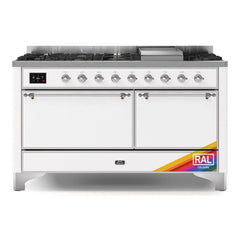 ILVE Majestic II 60 inch Solid Door Dual Fuel Range with 9 Burners, Griddle - UM15FDQNS3 - The Home Selection