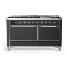 ILVE Majestic II 60 inch Solid Door Dual Fuel Range with 9 Burners, Griddle - UM15FDQNS3 - The Home Selection