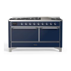 ILVE Majestic II 60 inch Solid Door Dual Fuel Range with 9 Burners, Griddle - UM15FDQNS3 - The Home Selection