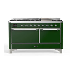 ILVE Majestic II 60 inch Solid Door Dual Fuel Range with 9 Burners, Griddle - UM15FDQNS3 - The Home Selection