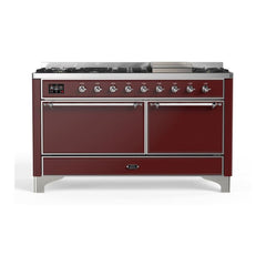 ILVE Majestic II 60 inch Solid Door Dual Fuel Range with 9 Burners, Griddle - UM15FDQNS3 - The Home Selection