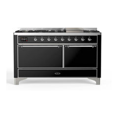 ILVE Majestic II 60 inch Solid Door Dual Fuel Range with 9 Burners, Griddle - UM15FDQNS3 - The Home Selection