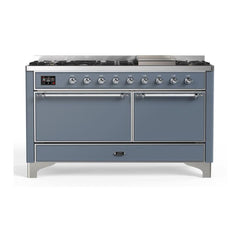 ILVE Majestic II 60 inch Solid Door Dual Fuel Range with 9 Burners, Griddle - UM15FDQNS3 - The Home Selection