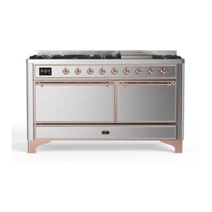 ILVE Majestic II 60 inch Solid Door Dual Fuel Range with 9 Burners, Griddle - UM15FDQNS3 - The Home Selection