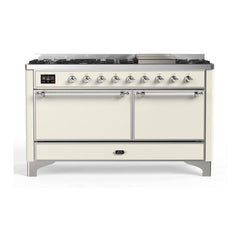 ILVE Majestic II 60 inch Solid Door Dual Fuel Range with 9 Burners, Griddle - UM15FDQNS3 - The Home Selection