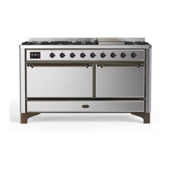 ILVE Majestic II 60 inch Solid Door Dual Fuel Range with 9 Burners, Griddle - UM15FDQNS3 - The Home Selection