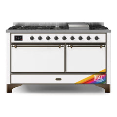 ILVE Majestic II 60 inch Solid Door Dual Fuel Range with 9 Burners, Griddle - UM15FDQNS3 - The Home Selection