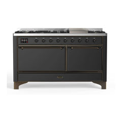 ILVE Majestic II 60 inch Solid Door Dual Fuel Range with 9 Burners, Griddle - UM15FDQNS3 - The Home Selection