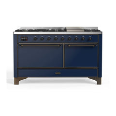 ILVE Majestic II 60 inch Solid Door Dual Fuel Range with 9 Burners, Griddle - UM15FDQNS3 - The Home Selection