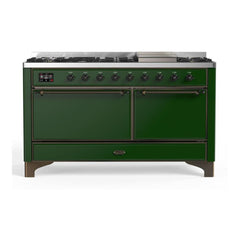 ILVE Majestic II 60 inch Solid Door Dual Fuel Range with 9 Burners, Griddle - UM15FDQNS3 - The Home Selection