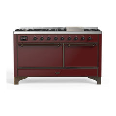 ILVE Majestic II 60 inch Solid Door Dual Fuel Range with 9 Burners, Griddle - UM15FDQNS3 - The Home Selection