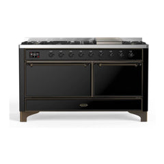 ILVE Majestic II 60 inch Solid Door Dual Fuel Range with 9 Burners, Griddle - UM15FDQNS3 - The Home Selection