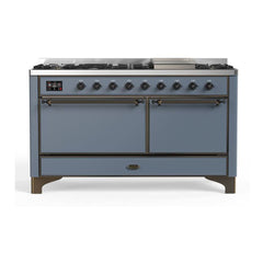 ILVE Majestic II 60 inch Solid Door Dual Fuel Range with 9 Burners, Griddle - UM15FDQNS3 - The Home Selection