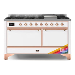 ILVE Majestic II 60 inch Solid Door Dual Fuel Range with 9 Burners, Griddle - UM15FDQNS3 - The Home Selection