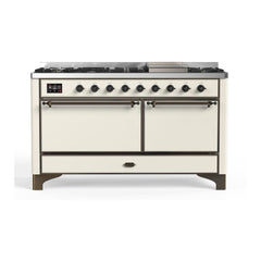 ILVE Majestic II 60 inch Solid Door Dual Fuel Range with 9 Burners, Griddle - UM15FDQNS3 - The Home Selection