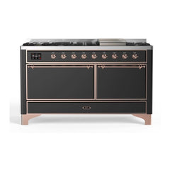 ILVE Majestic II 60 inch Solid Door Dual Fuel Range with 9 Burners, Griddle - UM15FDQNS3 - The Home Selection