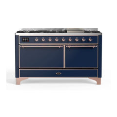 ILVE Majestic II 60 inch Solid Door Dual Fuel Range with 9 Burners, Griddle - UM15FDQNS3 - The Home Selection