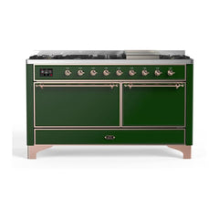 ILVE Majestic II 60 inch Solid Door Dual Fuel Range with 9 Burners, Griddle - UM15FDQNS3 - The Home Selection