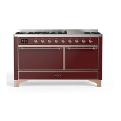 ILVE Majestic II 60 inch Solid Door Dual Fuel Range with 9 Burners, Griddle - UM15FDQNS3 - The Home Selection