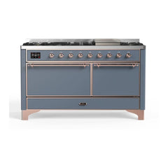 ILVE Majestic II 60 inch Solid Door Dual Fuel Range with 9 Burners, Griddle - UM15FDQNS3 - The Home Selection