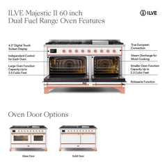 ILVE Majestic II 60 inch Triple Glass Door Dual Fuel Range with 9 Burners, Griddle - UM15FDNS3 - The Home Selection