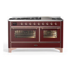 ILVE Majestic II 60 inch Triple Glass Door Dual Fuel Range with 9 Burners, Griddle - UM15FDNS3 - The Home Selection