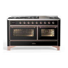 ILVE Majestic II 60 inch Triple Glass Door Dual Fuel Range with 9 Burners, Griddle - UM15FDNS3 - The Home Selection