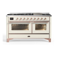 ILVE Majestic II 60 inch Triple Glass Door Dual Fuel Range with 9 Burners, Griddle - UM15FDNS3 - The Home Selection