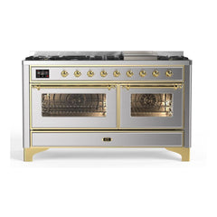 ILVE Majestic II 60 inch Triple Glass Door Dual Fuel Range with 9 Burners, Griddle - UM15FDNS3 - The Home Selection
