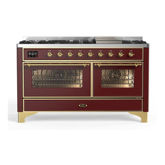 ILVE Majestic II 60 inch Triple Glass Door Dual Fuel Range with 9 Burners, Griddle - UM15FDNS3 - The Home Selection