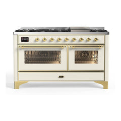 ILVE Majestic II 60 inch Triple Glass Door Dual Fuel Range with 9 Burners, Griddle - UM15FDNS3 - The Home Selection