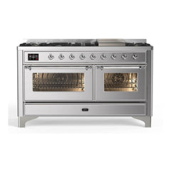 ILVE Majestic II 60 inch Triple Glass Door Dual Fuel Range with 9 Burners, Griddle - UM15FDNS3 - The Home Selection