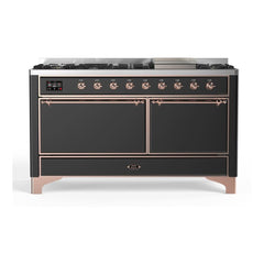 ILVE Majestic II 60 inch Triple Glass Door Dual Fuel Range with 9 Burners, Griddle - UM15FDNS3 - The Home Selection