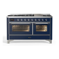 ILVE Majestic II 60 inch Triple Glass Door Dual Fuel Range with 9 Burners, Griddle - UM15FDNS3 - The Home Selection