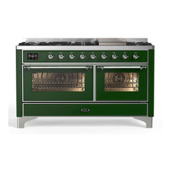 ILVE Majestic II 60 inch Triple Glass Door Dual Fuel Range with 9 Burners, Griddle - UM15FDNS3 - The Home Selection