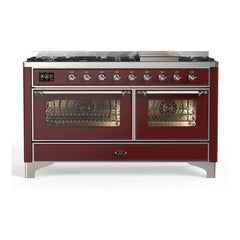 ILVE Majestic II 60 inch Triple Glass Door Dual Fuel Range with 9 Burners, Griddle - UM15FDNS3 - The Home Selection