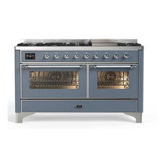ILVE Majestic II 60 inch Triple Glass Door Dual Fuel Range with 9 Burners, Griddle - UM15FDNS3 - The Home Selection