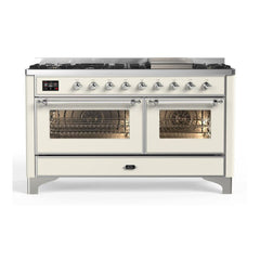 ILVE Majestic II 60 inch Triple Glass Door Dual Fuel Range with 9 Burners, Griddle - UM15FDNS3 - The Home Selection