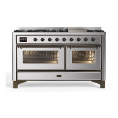 ILVE Majestic II 60 inch Triple Glass Door Dual Fuel Range with 9 Burners, Griddle - UM15FDNS3 - The Home Selection