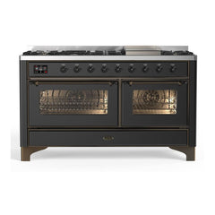 ILVE Majestic II 60 inch Triple Glass Door Dual Fuel Range with 9 Burners, Griddle - UM15FDNS3 - The Home Selection