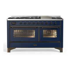 ILVE Majestic II 60 inch Triple Glass Door Dual Fuel Range with 9 Burners, Griddle - UM15FDNS3 - The Home Selection