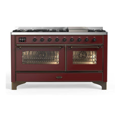 ILVE Majestic II 60 inch Triple Glass Door Dual Fuel Range with 9 Burners, Griddle - UM15FDNS3 - The Home Selection