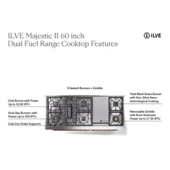 ILVE Majestic II 60 inch Triple Glass Door Dual Fuel Range with 9 Burners, Griddle - UM15FDNS3 - The Home Selection