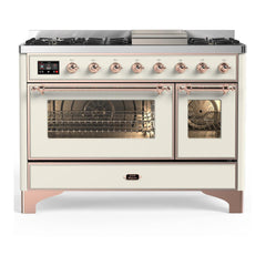 ILVE Majestic III 48 inch Dual Fuel Range with 8 Burners and Griddle, Dual Function Burner up to 25,000 BTU Natural Gas, Triple Glass Door - UM48FNR3AWB - The Home Selection