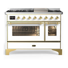 ILVE Majestic III 48 inch Dual Fuel Range with 8 Burners and Griddle, Dual Function Burner up to 25,000 BTU Natural Gas, Triple Glass Door - UM48FNR3AWB - The Home Selection