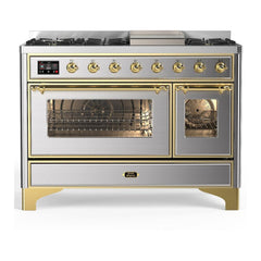 ILVE Majestic III 48 inch Dual Fuel Range with 8 Burners and Griddle, Dual Function Burner up to 25,000 BTU Natural Gas, Triple Glass Door - UM48FNR3AWB - The Home Selection