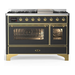 ILVE Majestic III 48 inch Dual Fuel Range with 8 Burners and Griddle, Dual Function Burner up to 25,000 BTU Natural Gas, Triple Glass Door - UM48FNR3AWB - The Home Selection